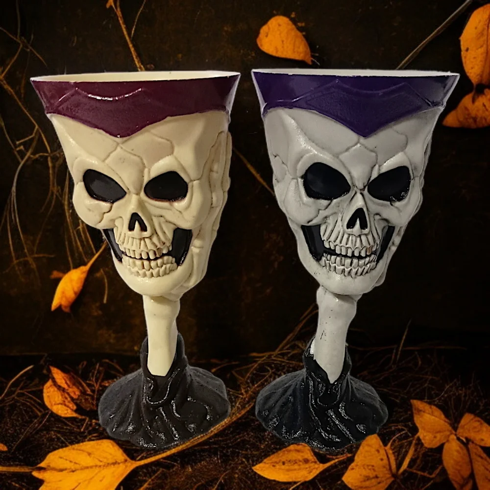 2‎ Easter Unlimited Skull Goblets Skeleton Wine Halloween Bones Cup Glasses Vtg